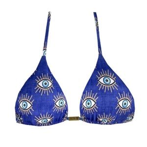Blue Greek Eye Brazilian Triangle Bikini Top Maretoa Bikini